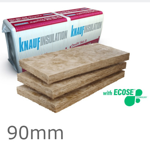 90mm Knauf Omnifit 35 - Multipurpose Glass Wool Insulation Slab - 1200mm x 600mm (pack of 6)