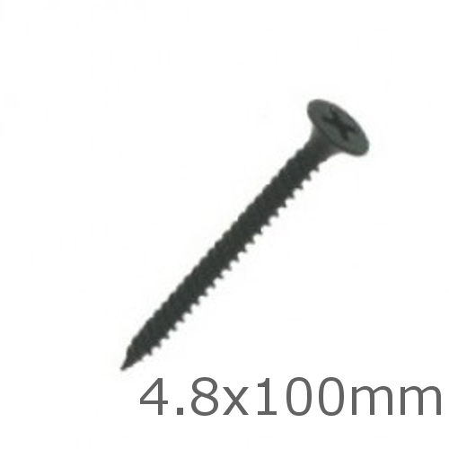 4.8x100mm Black Drywall Screws - Fine Thread - box of 200